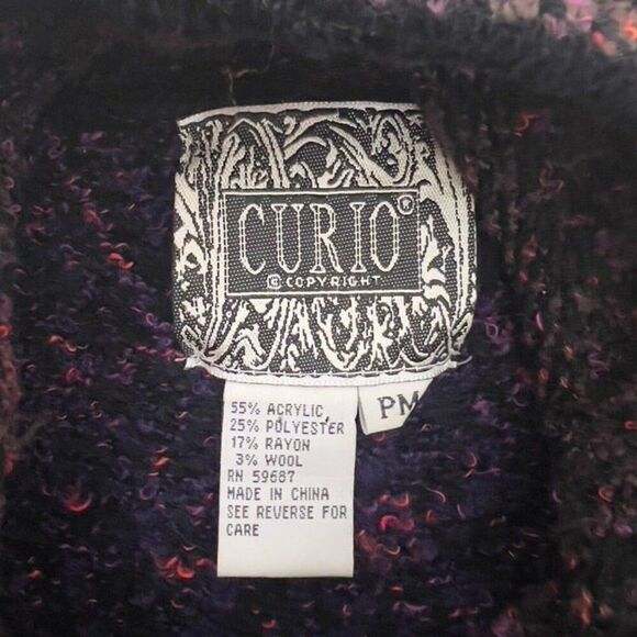 Curio Vintage 90s knit Cardigan Sweater Patchwork Button Down Cowl Neck Medium P - Picture 5 of 11
